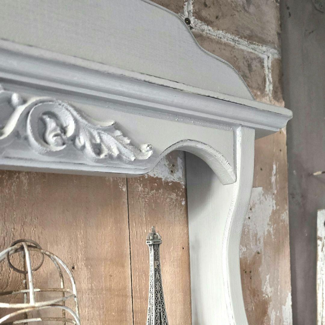 フレンチアンティークシャビー壁掛けシェルフ　ワイド450グレー　モール