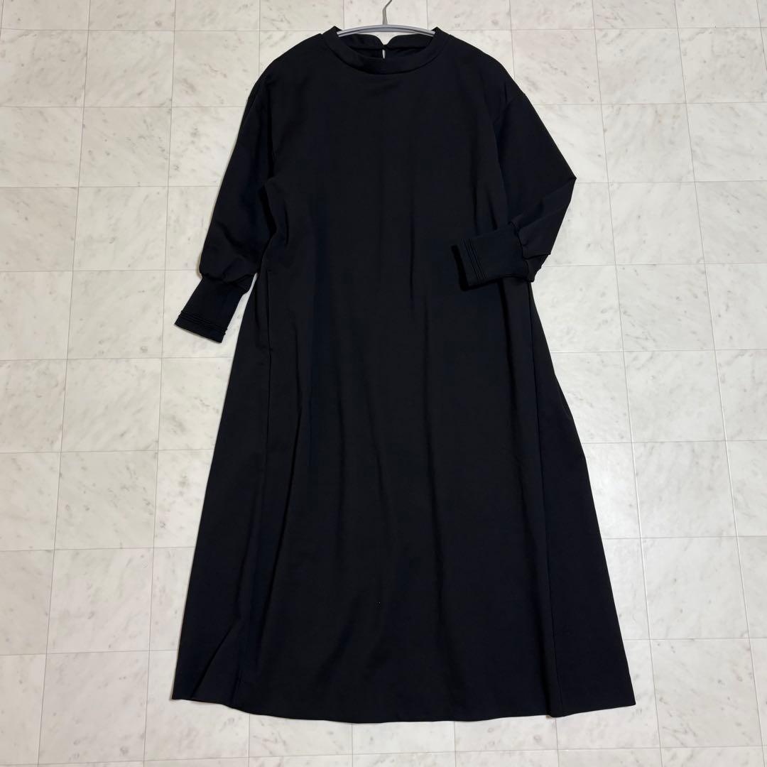 北欧、暮らしの道具店 ロングワンピース Aライン ブラック M ポンチ素材