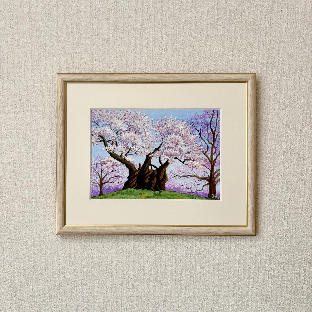 アクリル画　原画　「山高神代桜」額縁付　SMサイズ　風景画