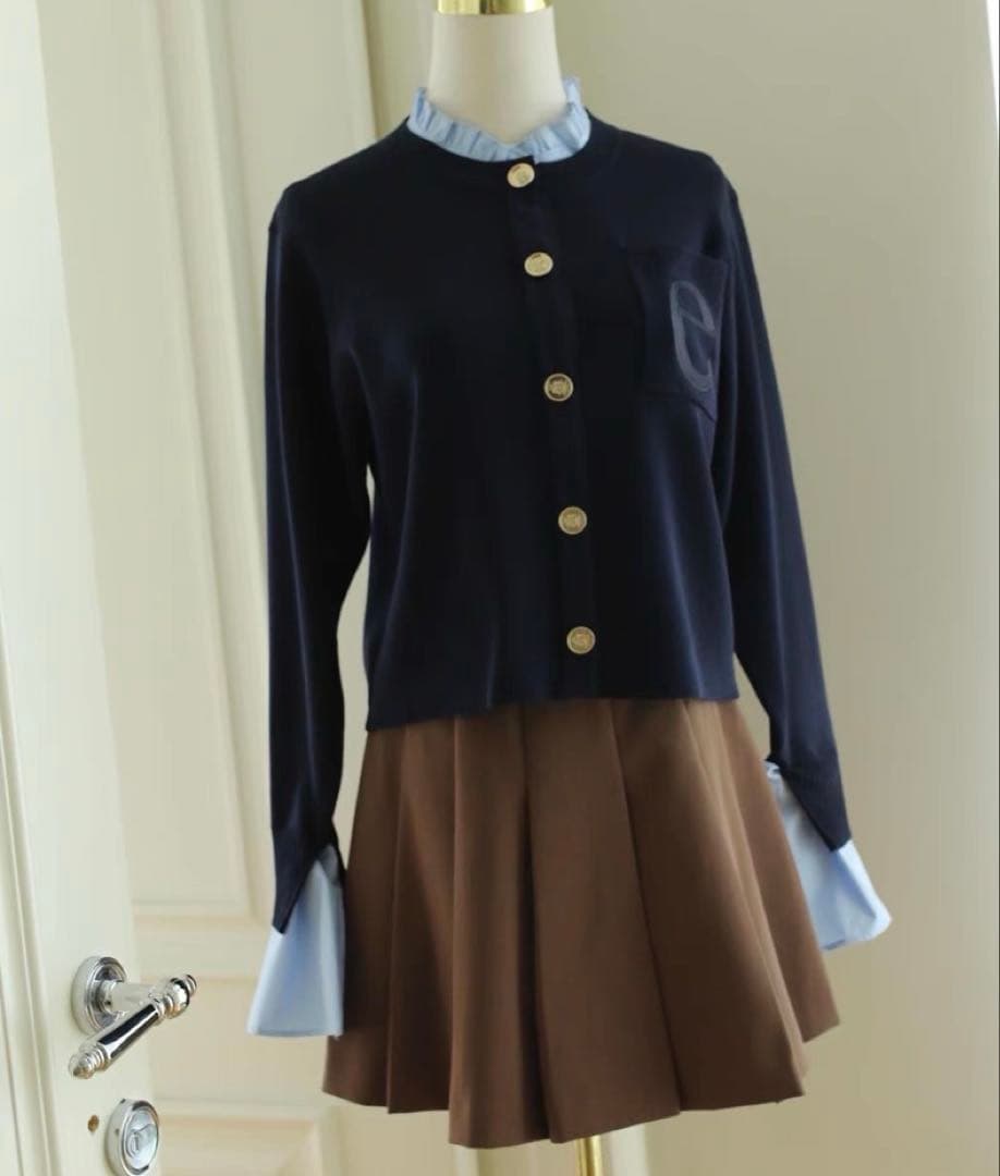 新品 Attached collar ニットカーディガン EIMY ネイビー