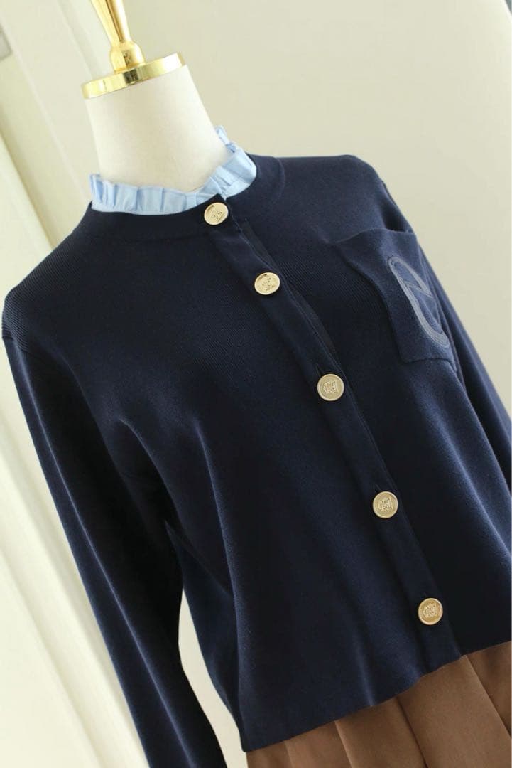 新品 Attached collar ニットカーディガン EIMY ネイビー