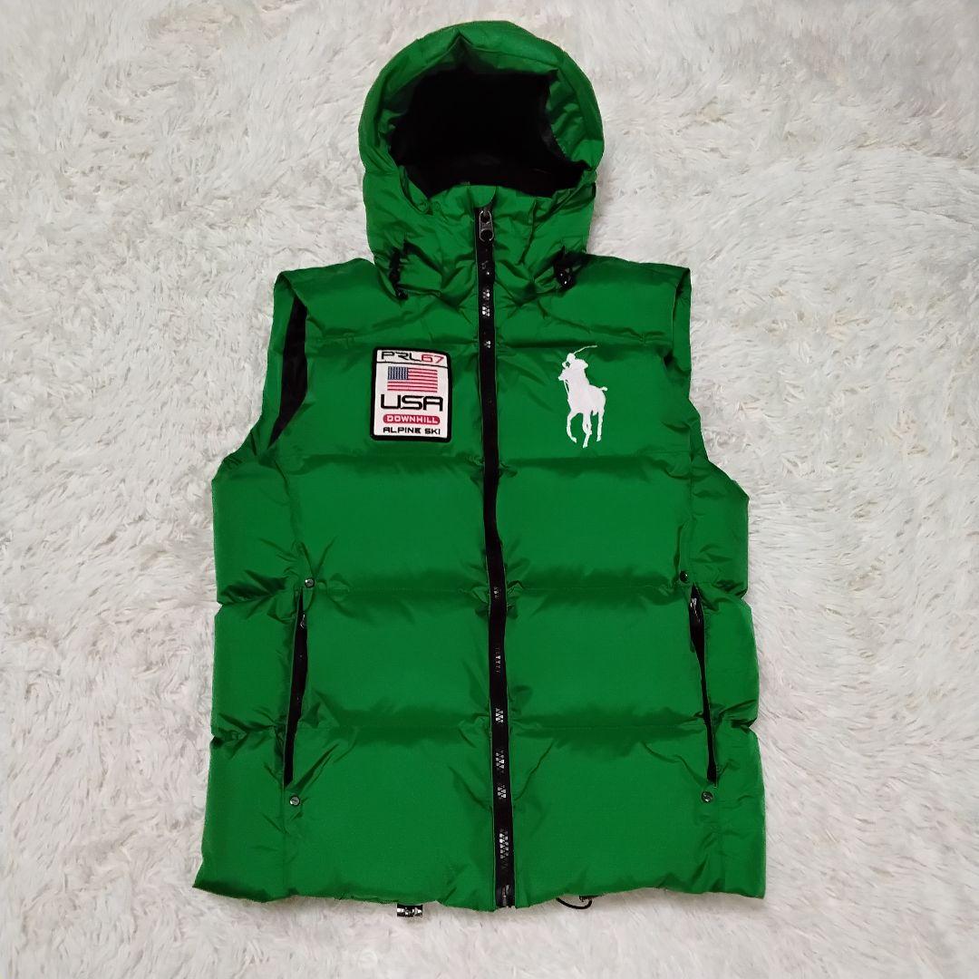 ポロバイラルフローレン フード付きダウンベスト ビッグポニー メンズS 星条旗