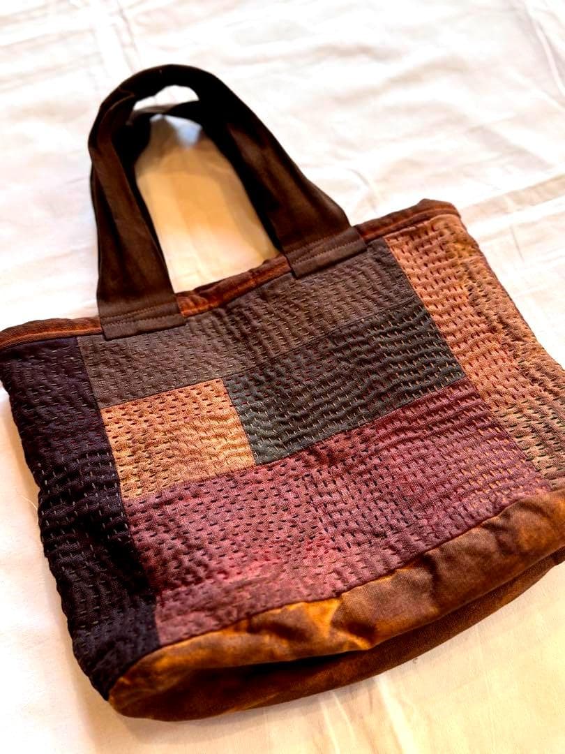 ⚫︎期間限定値下げ⚫︎一点もの★SAYOCAFE柿渋染め&刺し子のパッチワークバッグ