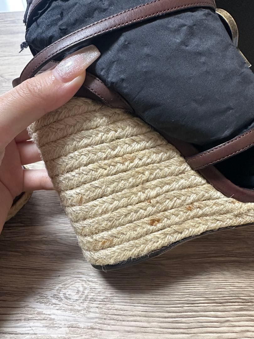 SAINT LAURENT ブラウンウェッジサンダル