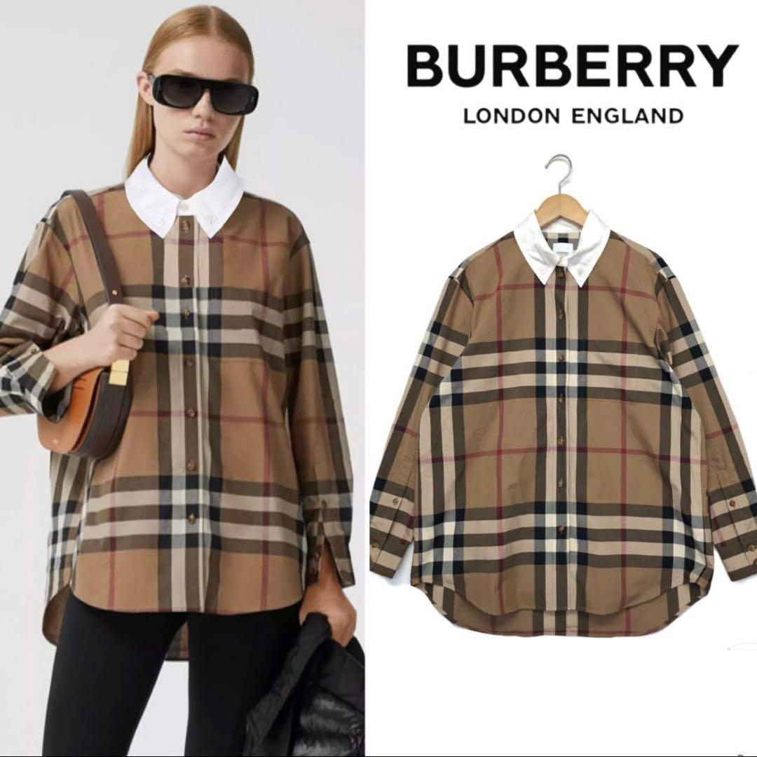 【極美品】現行BURBERRY コットンポプリンオーバーサイズシャツSサイズ