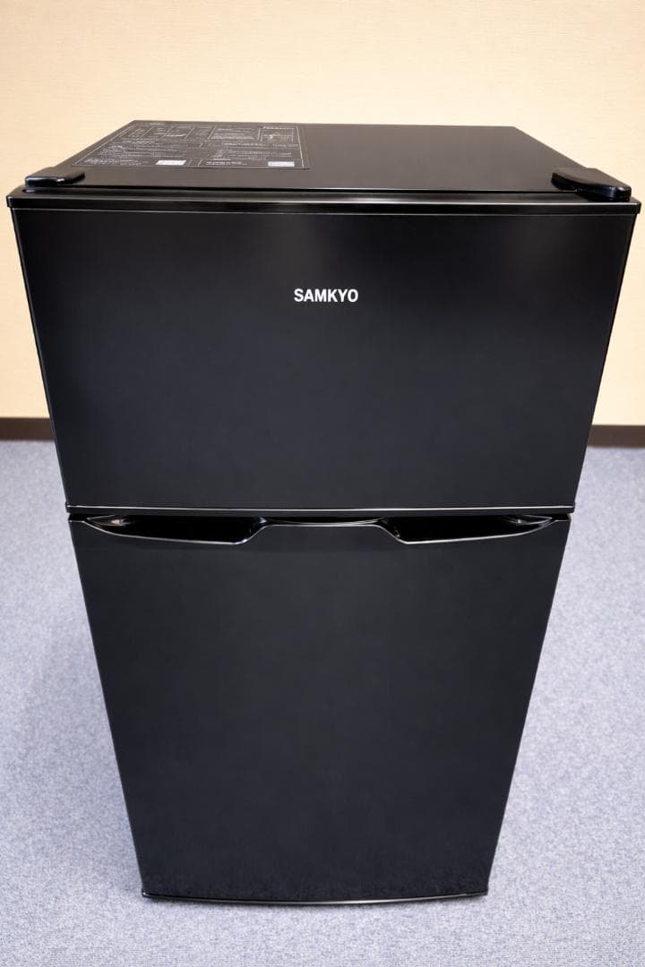 SAMKYO 冷蔵庫 95L 2ドア 小型 GU90 ブラック（右開き）