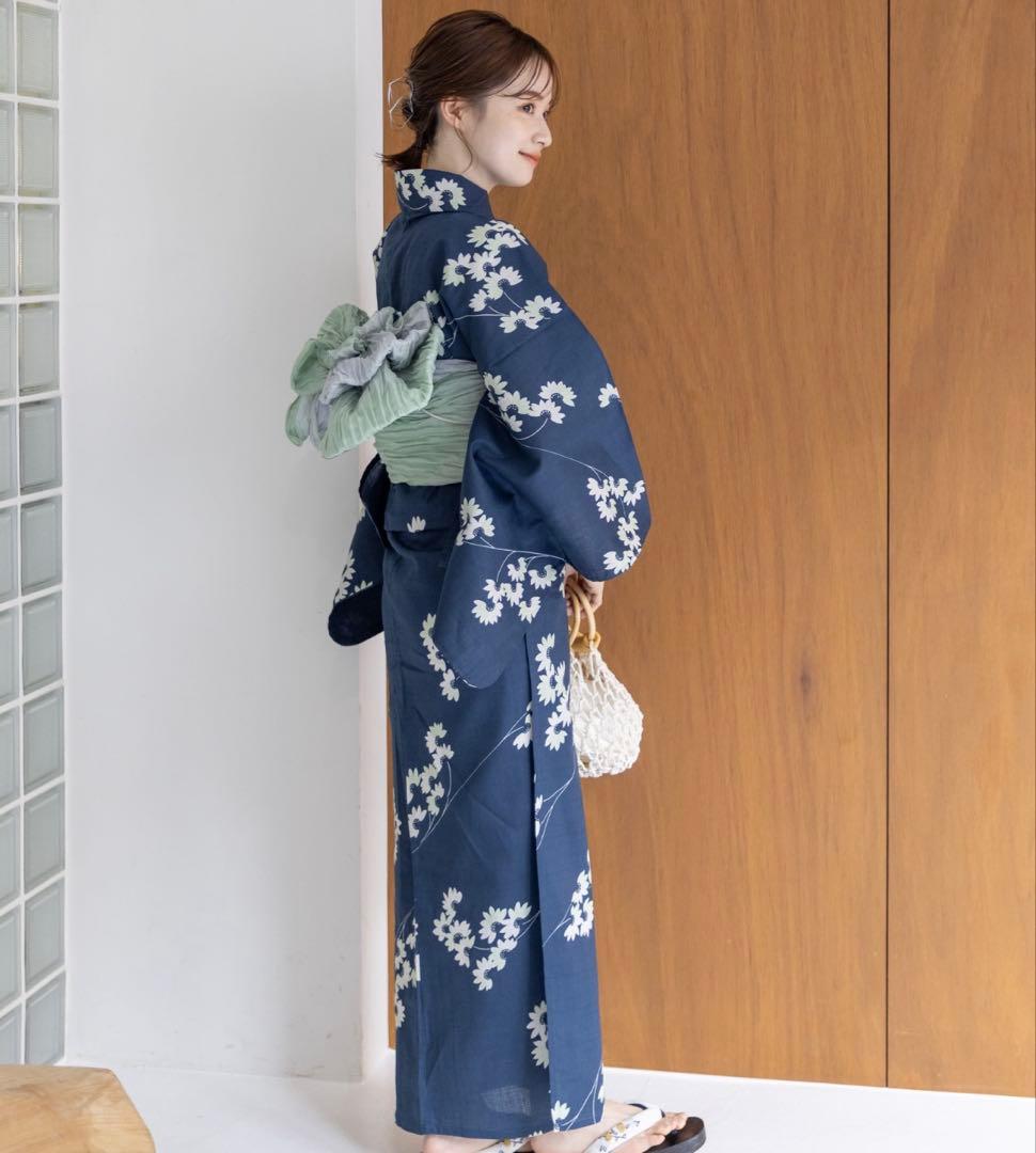 ゆかた館グレース ネイビー花柄浴衣・帯セット