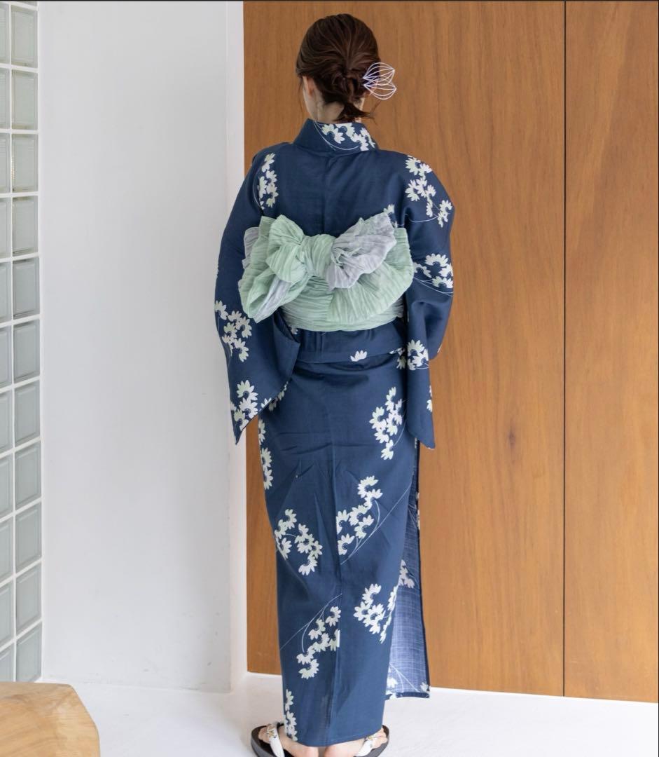 ゆかた館グレース ネイビー花柄浴衣・帯セット
