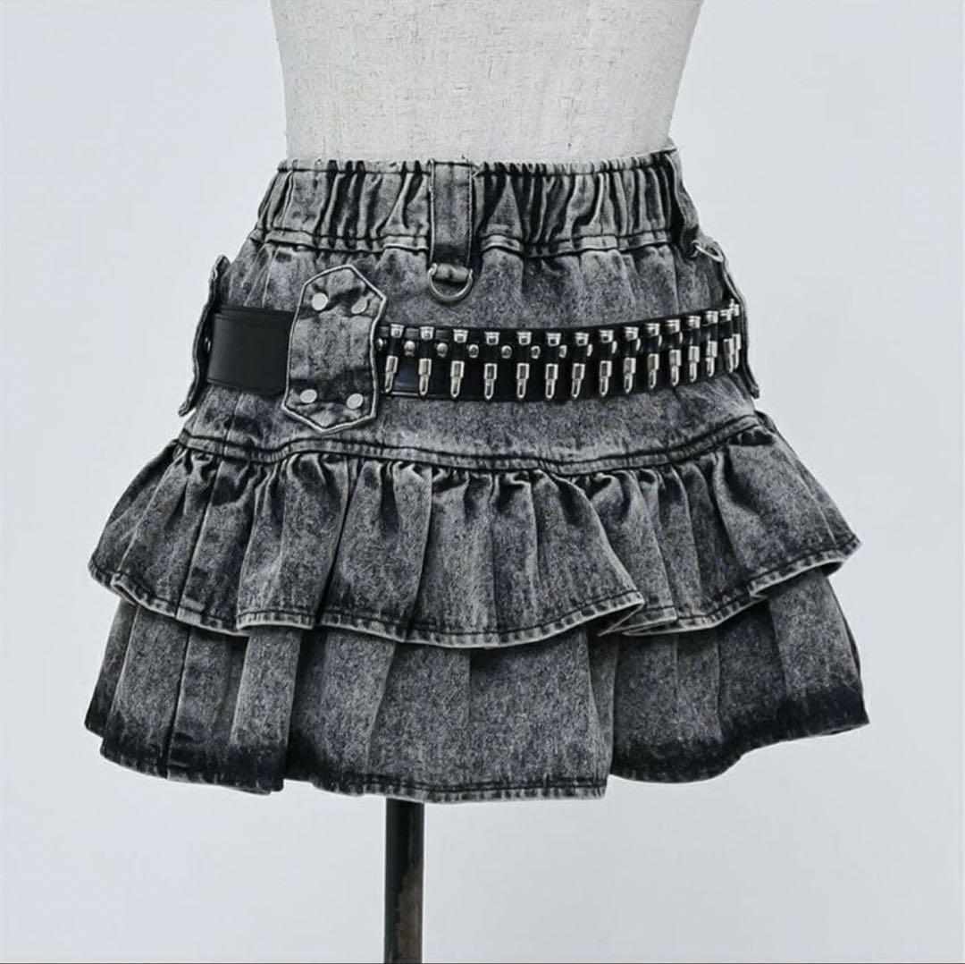 『REFLEM/レフレム』弾丸ベルト付きフリルスカート グレー