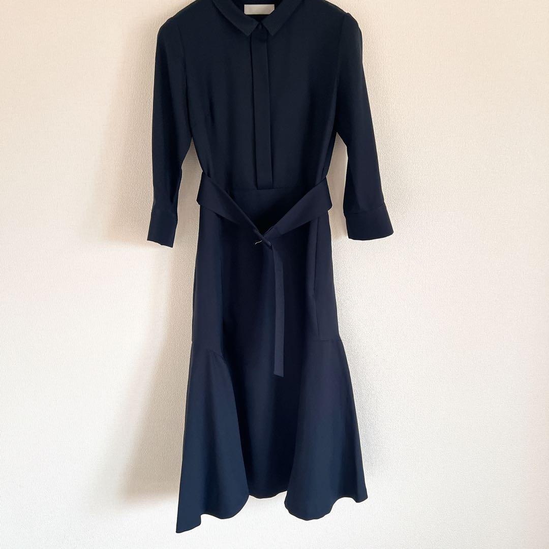 セルフォード ワンピース 濃紺 ネイビー ベルト 38 春夏 Aライン 結婚式