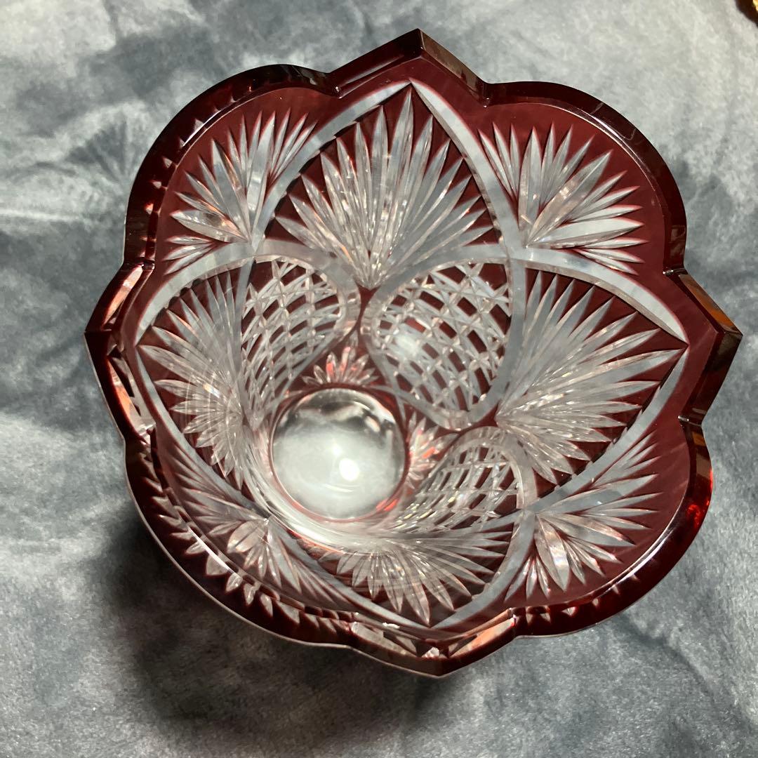 Kagan Crystal 赤色カットクリスタル花瓶