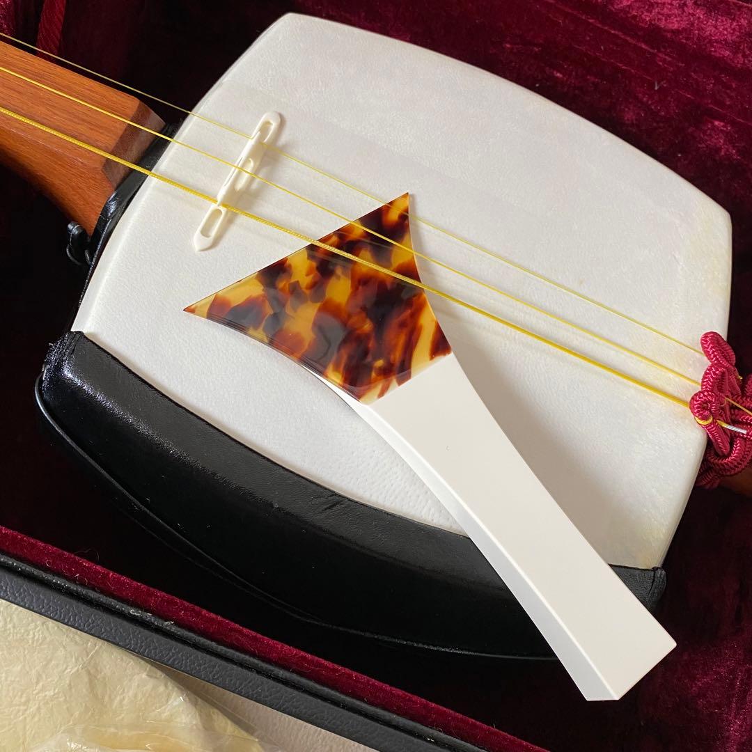【皮張替済・すぐ弾ける】津軽三味線 撥3本(鼈甲含)・チューナー・ハードケース付