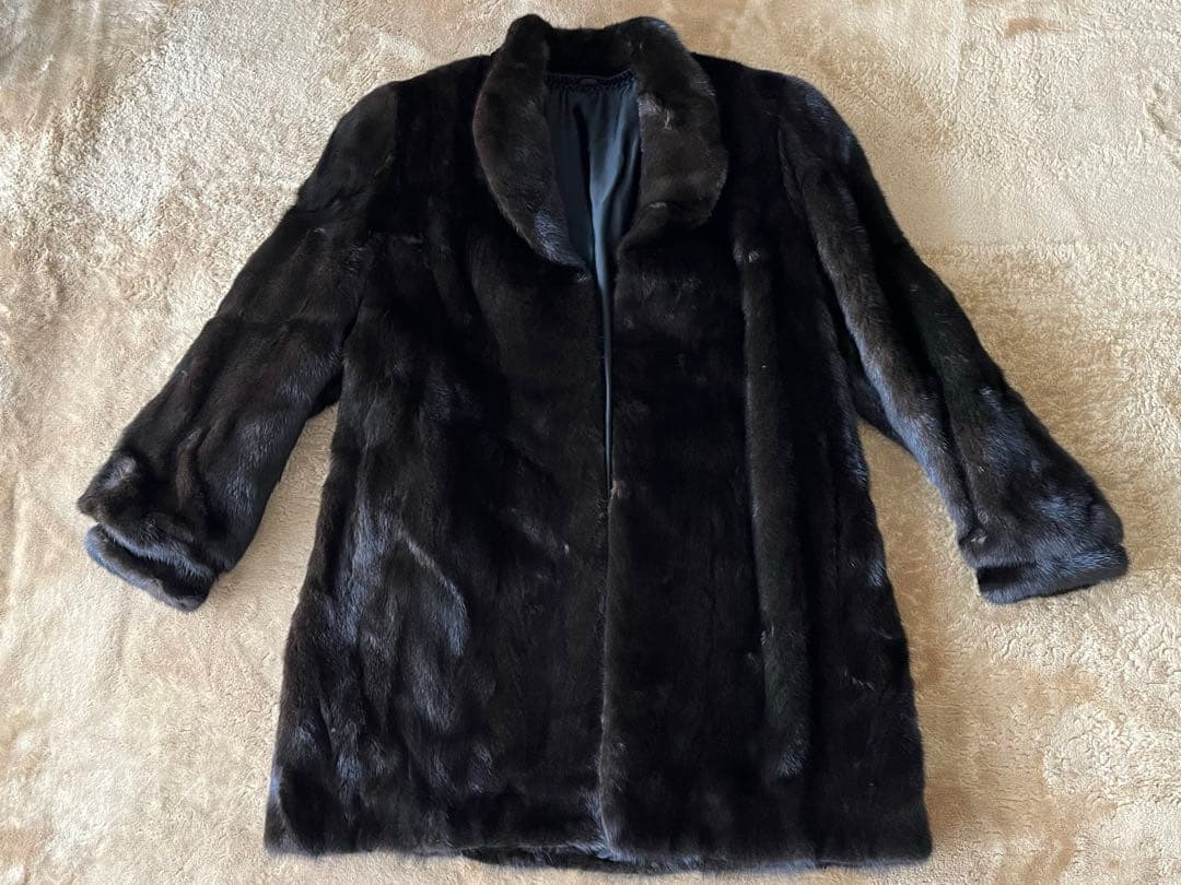 ブラックグラマ 毛皮 ミンクファーコート 箱・品質証明タグ・値札・マフラー付き