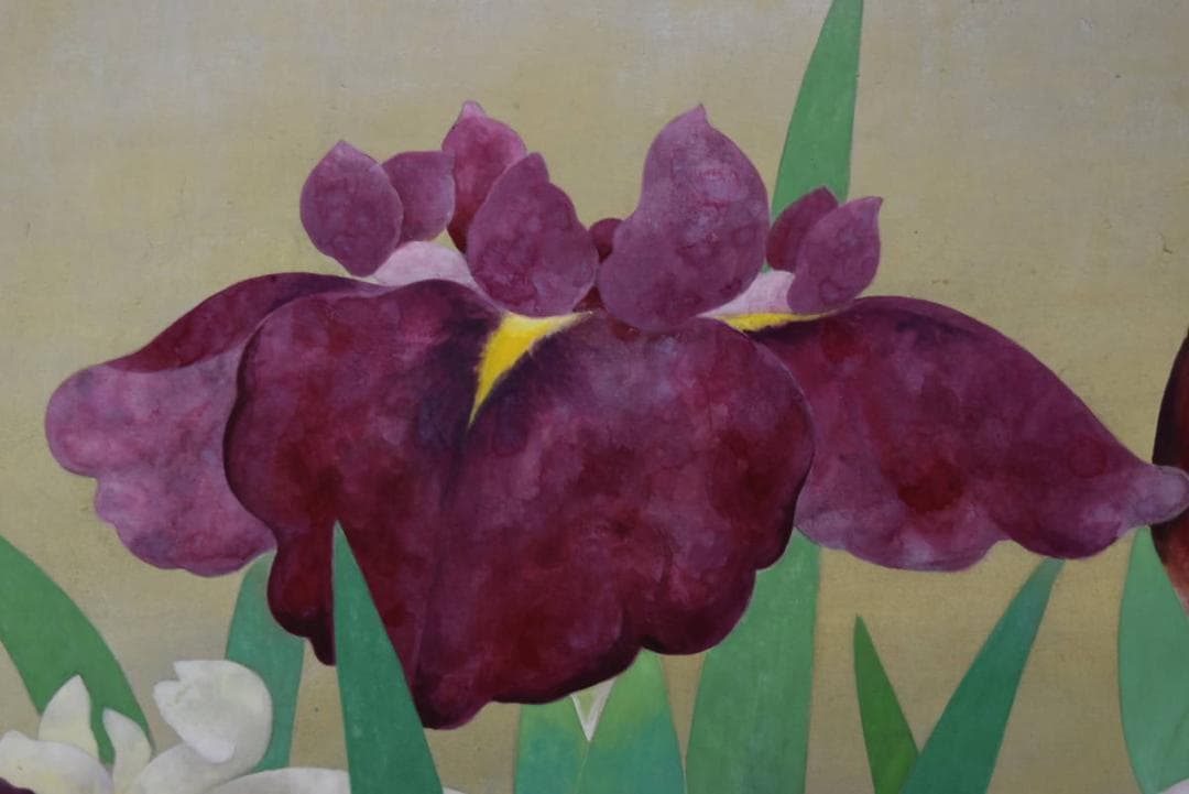 【真作】曲子光男/花菖蒲図/大横物/掛軸/名家伝来/AA-229