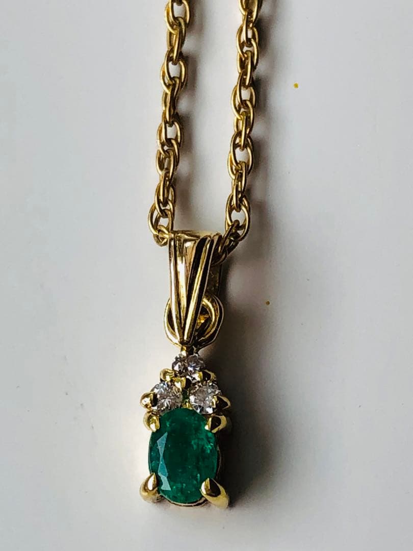 TT親子★K18YG金エメラルドダイヤモンド ペンダントトップ　ネックレス