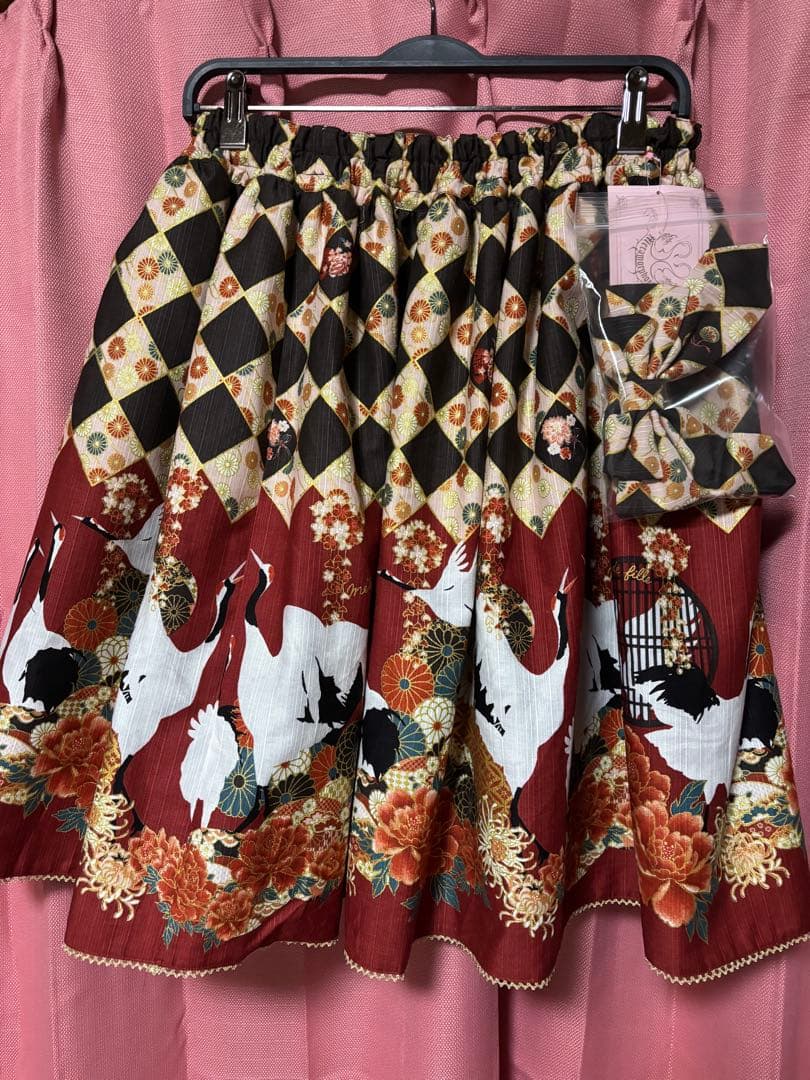 【新品】メタモルフォーゼ 百花繚乱まほろばの舞スカート 黒檀ブラック 和ロリ