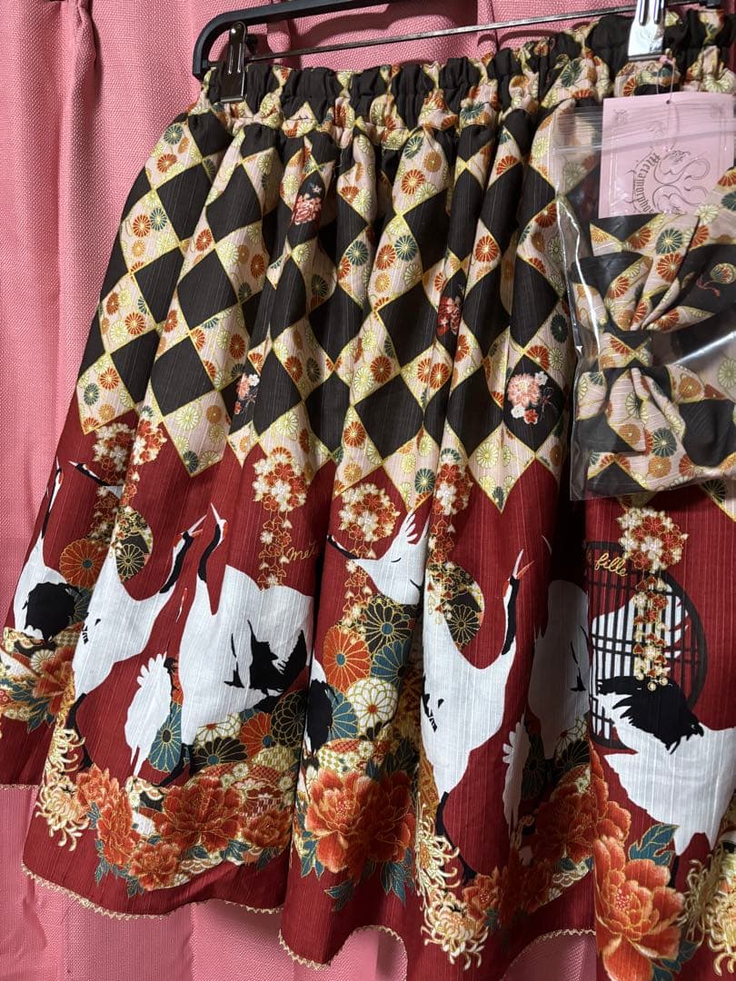 【新品】メタモルフォーゼ 百花繚乱まほろばの舞スカート 黒檀ブラック 和ロリ