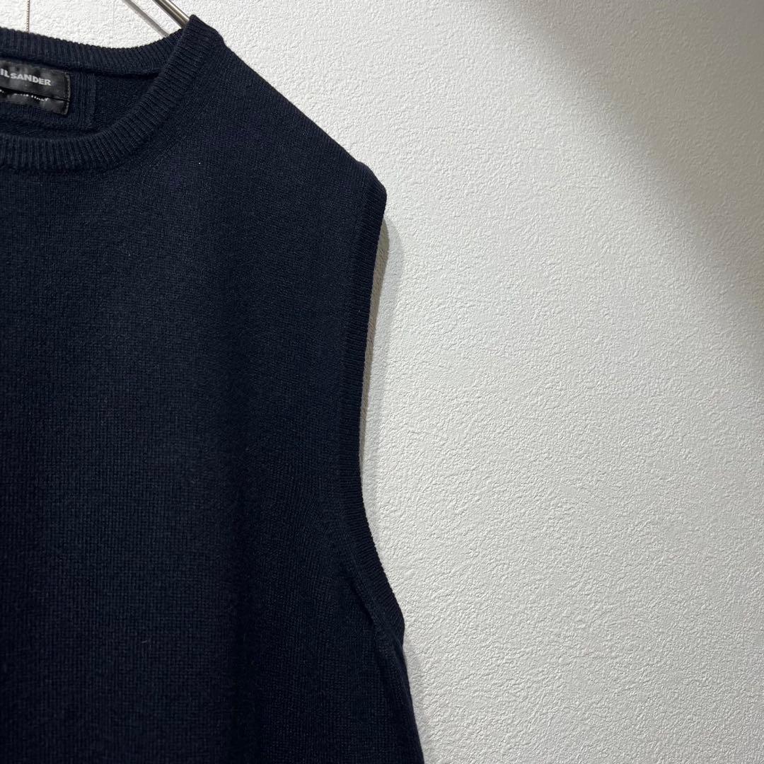 希少 美品 ジルサンダー 上質 ウール デザイン クルーネック ニット ベスト