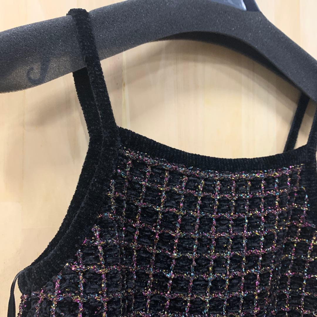 J2555グレースコンチネンタル　ラメツイードニットキャミ