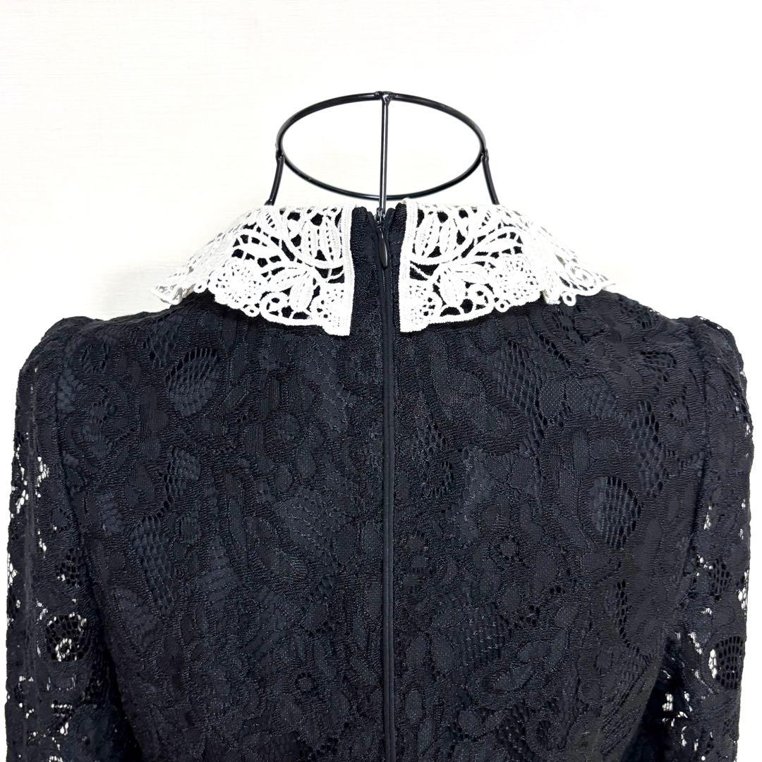 Leja レースビッグカラー花柄ウエストマークロングフレアワンピース 結婚式 S