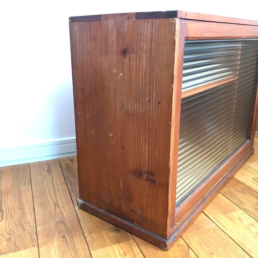 古家具　古道具　ガラス棚　ガラス戸　モールガラス　木枠