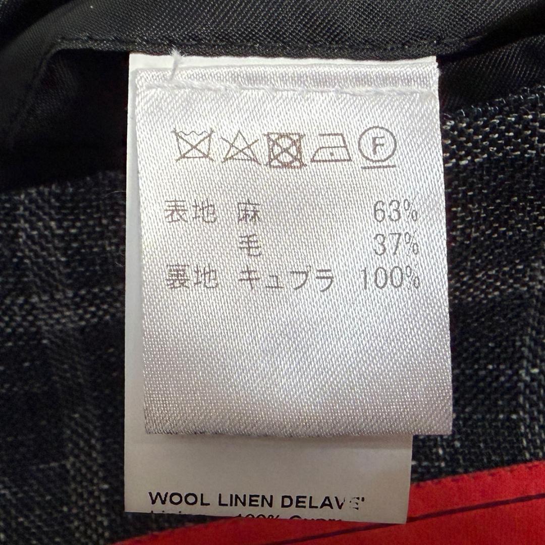 J7437 美品 イザイア CAPRIチェック柄リネンジャケット 濃灰 46