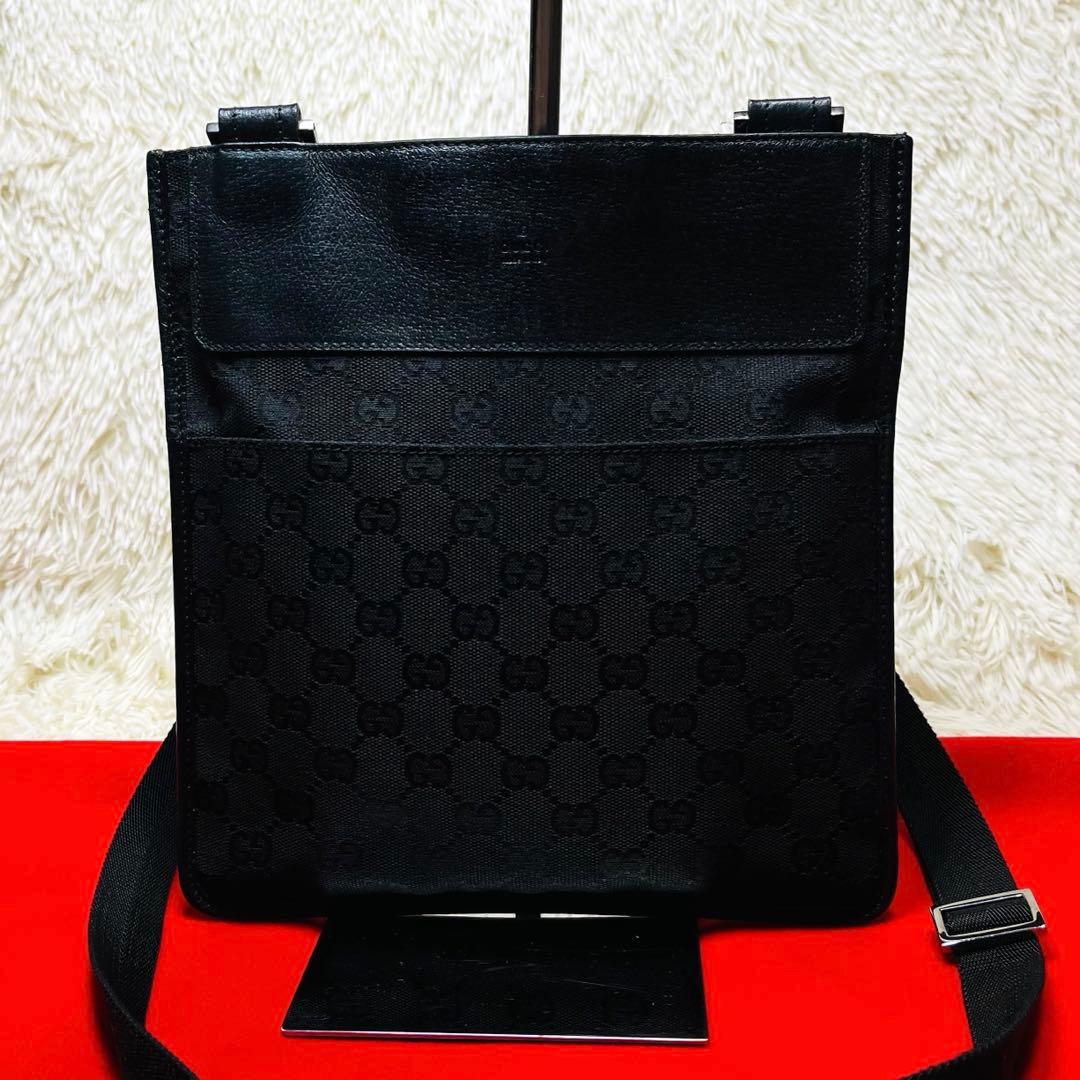 【美品】GUCCI グッチ ショルダーバッグ GGキャンバス ブラック