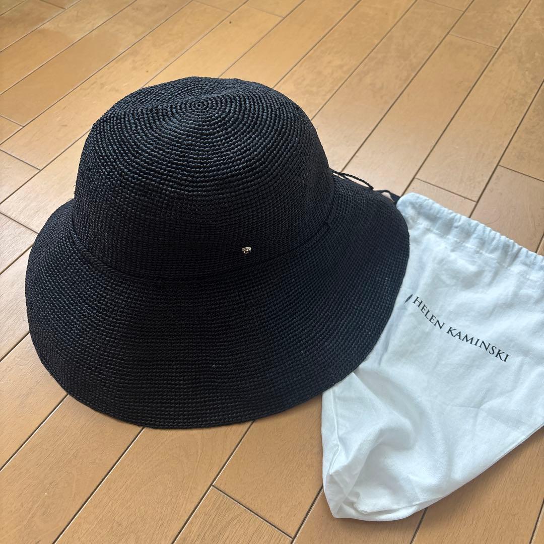HELEN KAMINSKI ブラック 麦わら帽子 収納袋付き