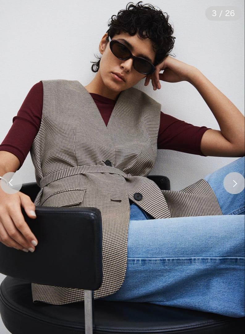 共ベルト付きオーバーサイズノーカラーベスト