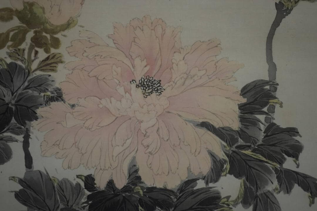 真作/暉月/牡丹図/布袋屋掛軸HF-950