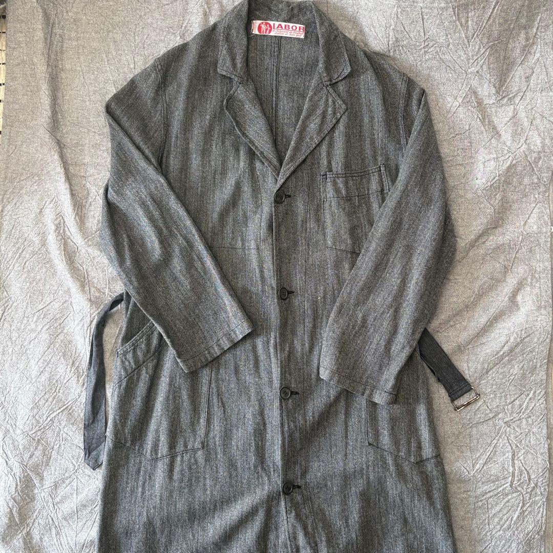 1950s ブラックシャンブレーアトリエコート フレンチヴィンテージ 刺繍タグ