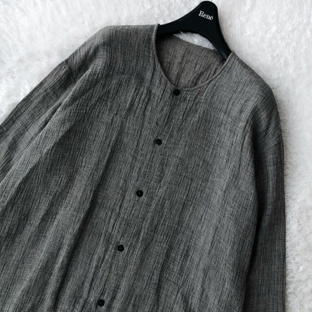 ヨーガンレール チュニック リネン100 スリット 長袖 チャコールグレー 3L