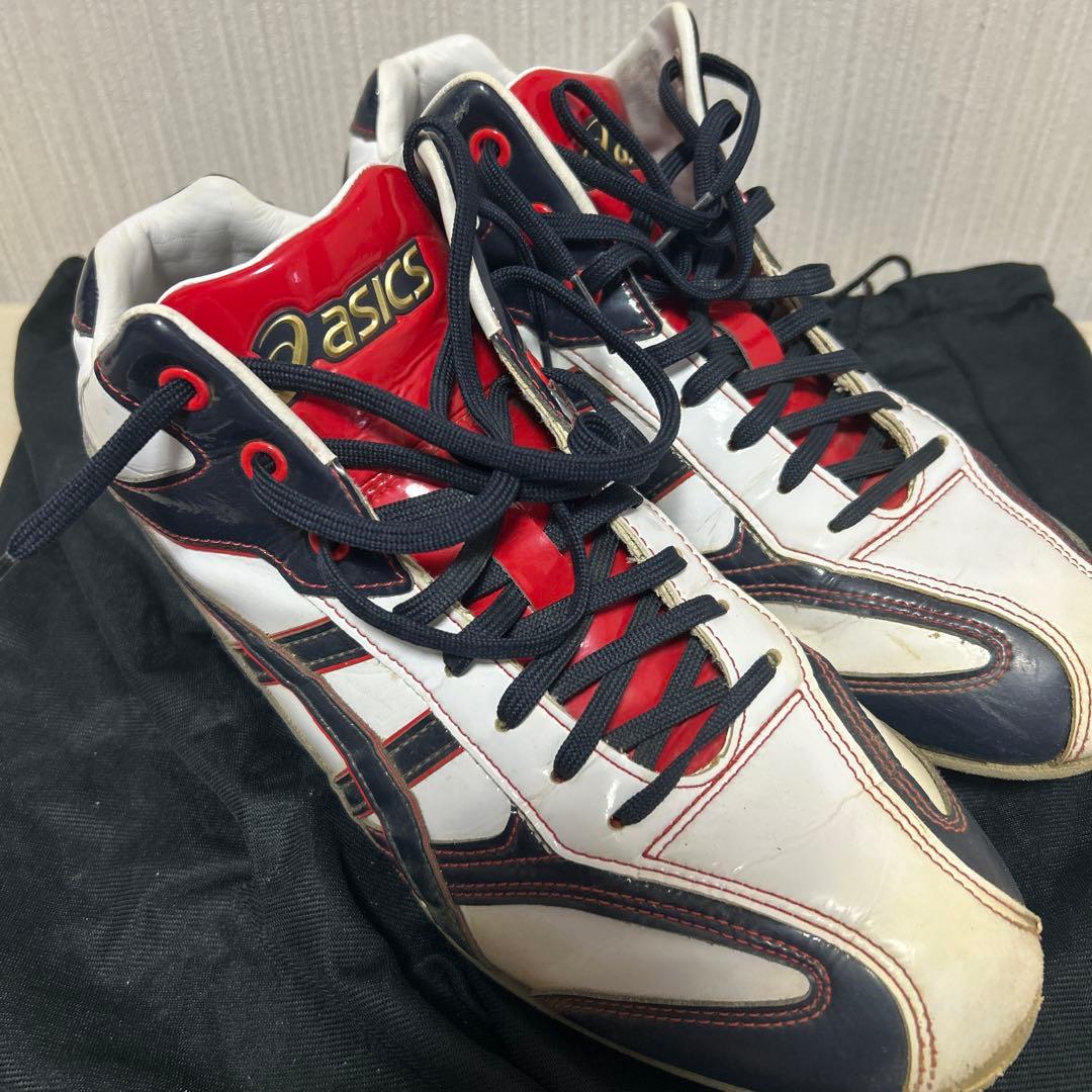 asics スパイク ホワイト/ネイビー/レッド