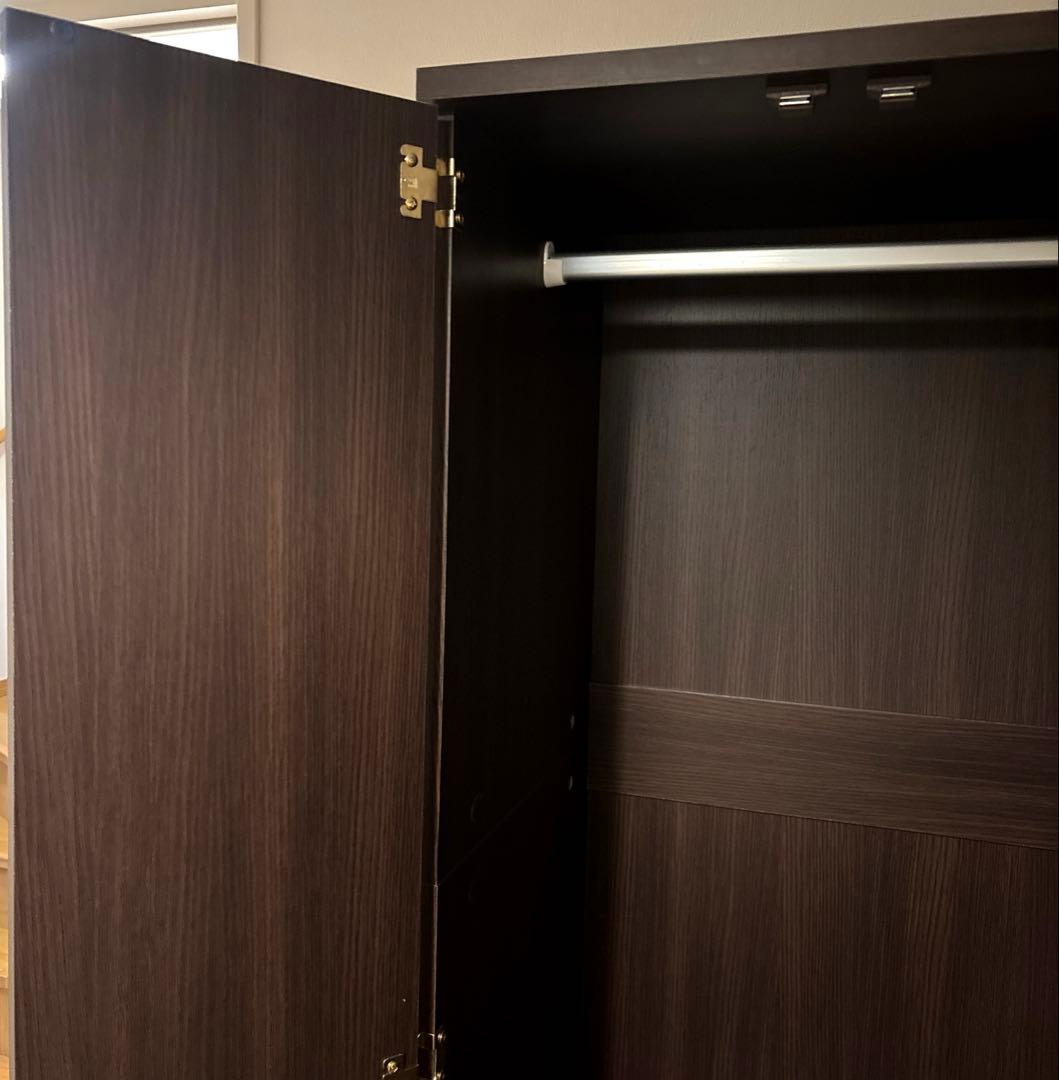 【1月27日まで】ダークブラウン クローゼット ワードローブ2ドア 引き出し付き