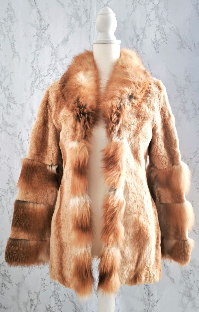 【希少 高級◎】総丈75 ゴールデン 毛皮 ファーコート M