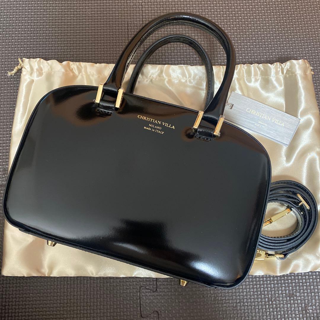 最終価格 新品クリスチャンヴィラ 2wayハンドバッグ ガラスレザー 6151