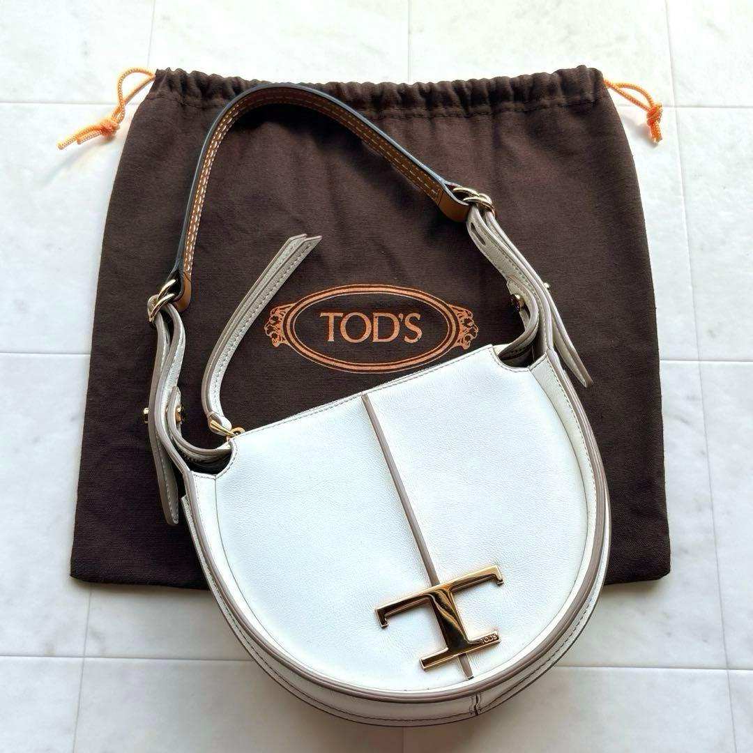 トッズ TOD'S タイムレス ハーフ ムーン ホーボー バック 白 ホワイト