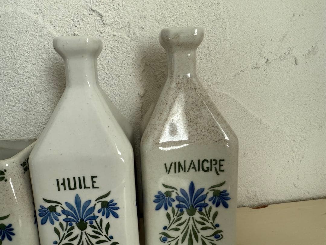 フランスアンティーク　陶器の花柄キャニスター6点セット