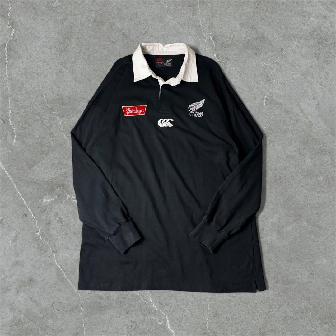 CANTERBURY 刺繍ロゴ ALL BLACKS ラガーシャツ XL 黒