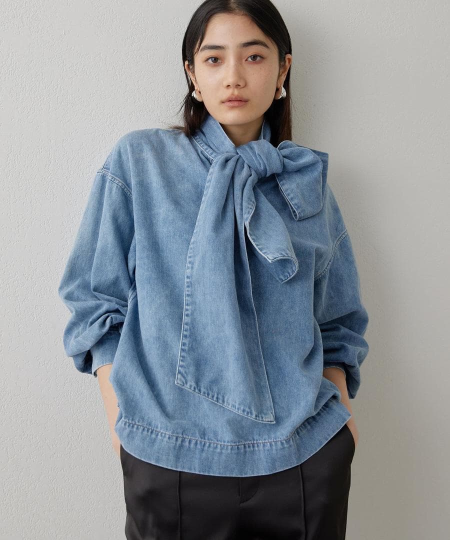 新品！タグ付Whim Gazette(ウィムガゼット)DENIMボウブラウス