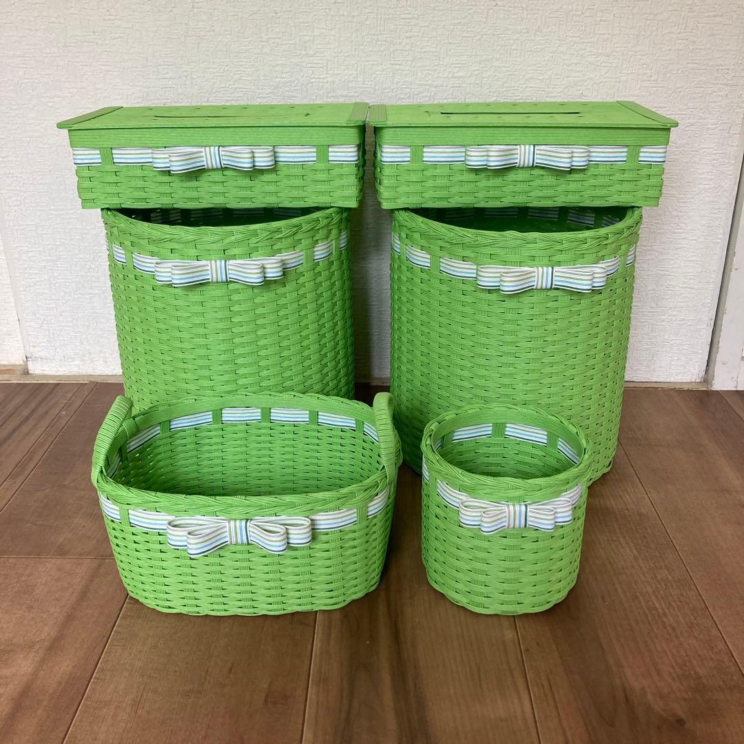 minoriページ　ティッシュケースとゴミ箱とパンかご小とペン立て