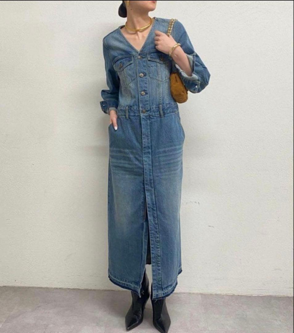 ラウンジドレス　新品タグ付き　ノーカラーデニムワンピース