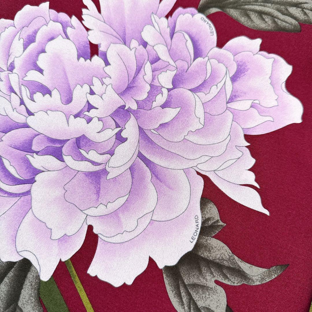 レオナール　カットソー　大きいサイズ42　花柄　シルク100% ワインレッド