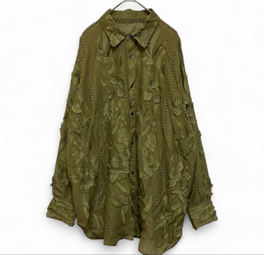 ジャーナルスタンダード　TOLIGHT　フリンジレースシャツ　カーキ　グリーン