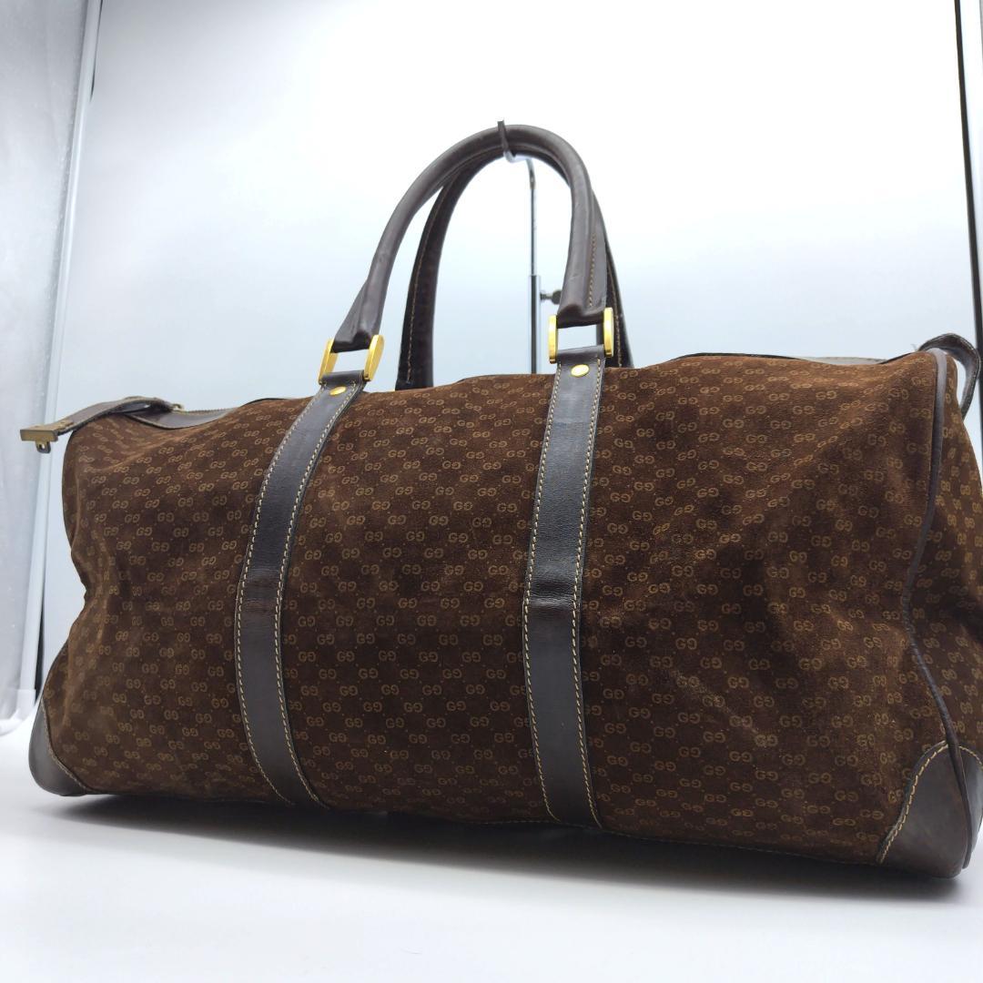 グッチ ボストンバッグ gg柄 スエード ブラウン 大容量 旅行カバン