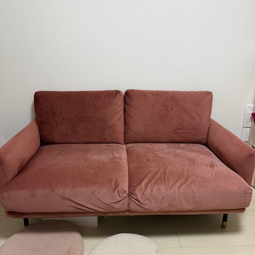 【今週発送のみ】ピンクベロア　ソファ 2人掛け