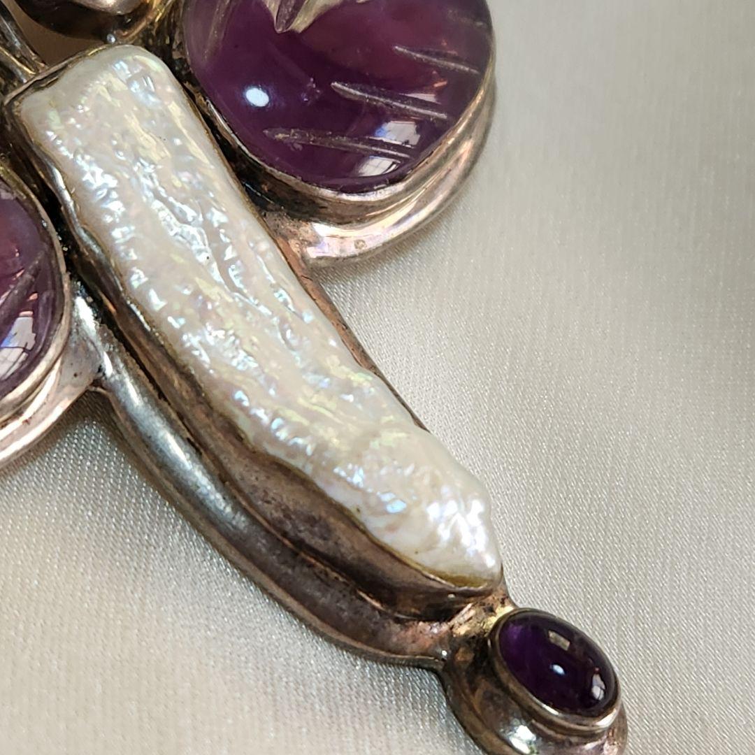 とんぼ　アメジスト　天然石　セドナ？　ブローチ・ネックレス兼用