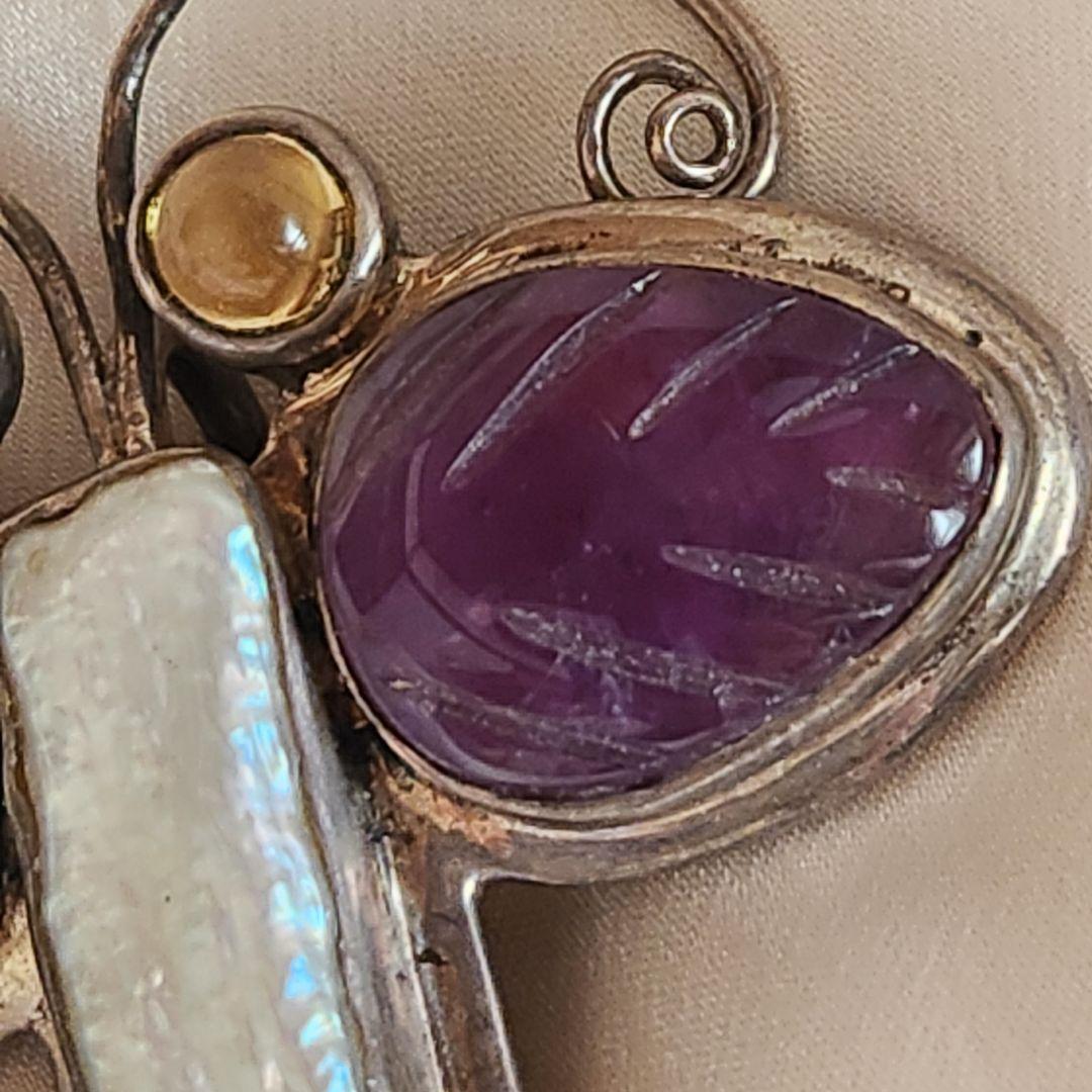 とんぼ　アメジスト　天然石　セドナ？　ブローチ・ネックレス兼用