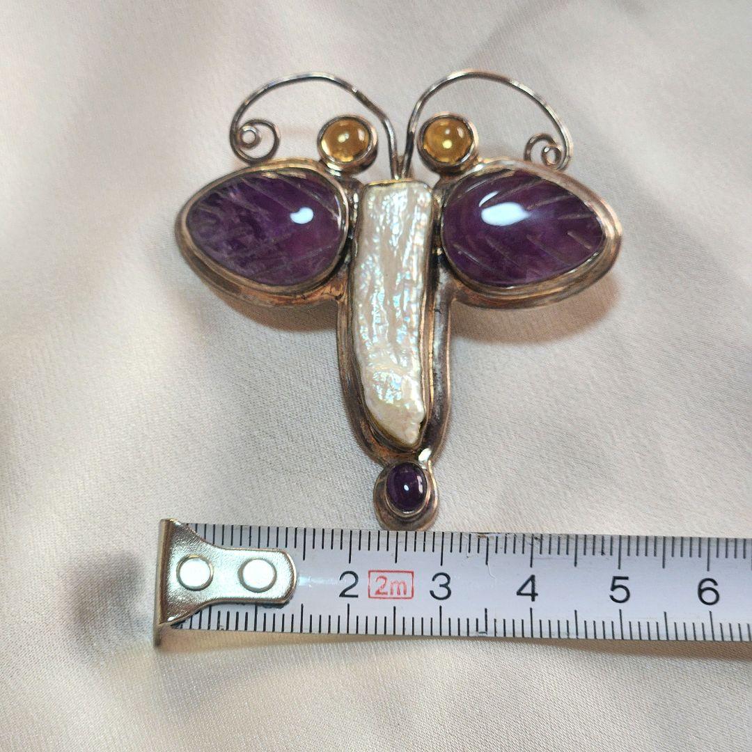 とんぼ　アメジスト　天然石　セドナ？　ブローチ・ネックレス兼用