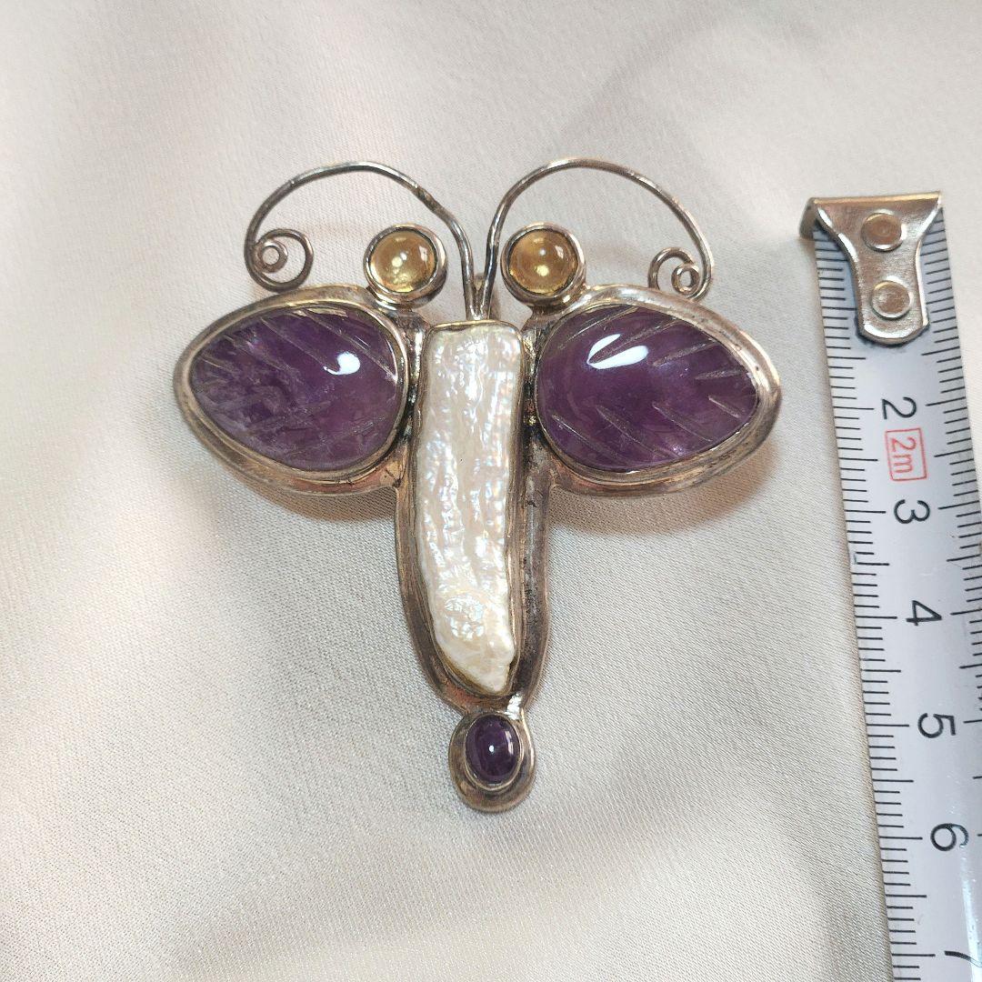 とんぼ　アメジスト　天然石　セドナ？　ブローチ・ネックレス兼用